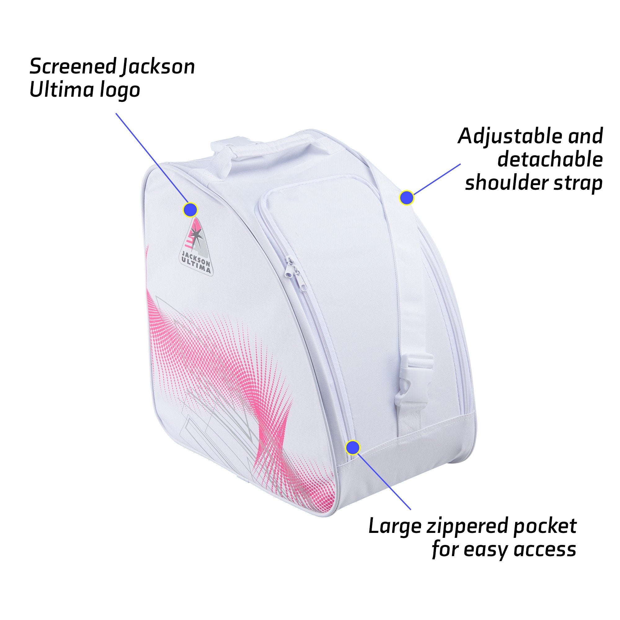 Jackson Ultima oversized skate bag in pink and white with white trim