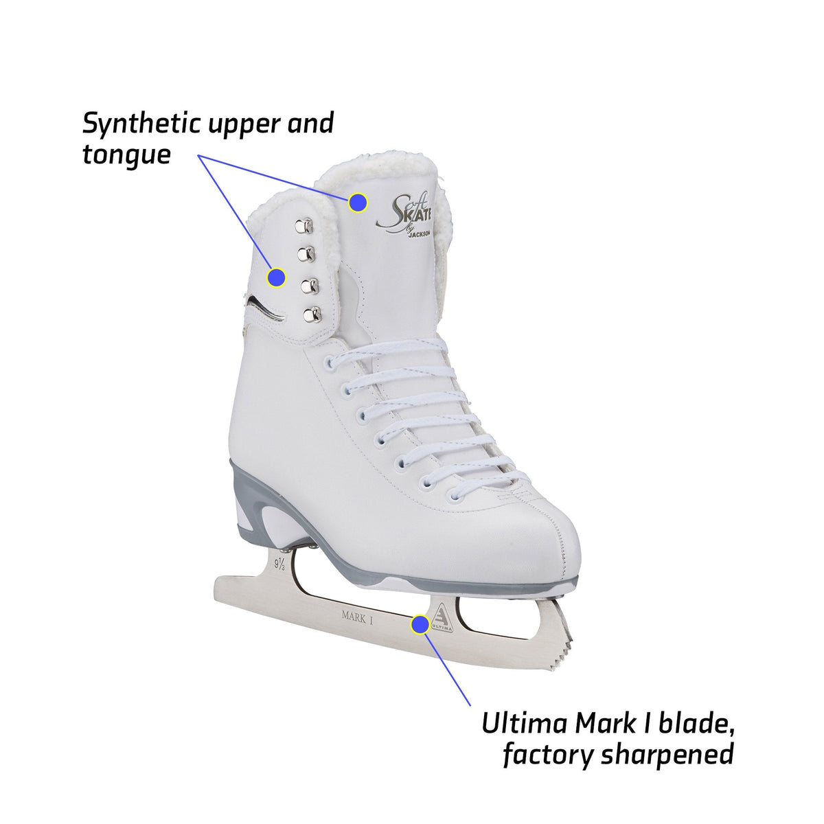 Jackson Ultima Finesse women's girls white figure skate with white trim
