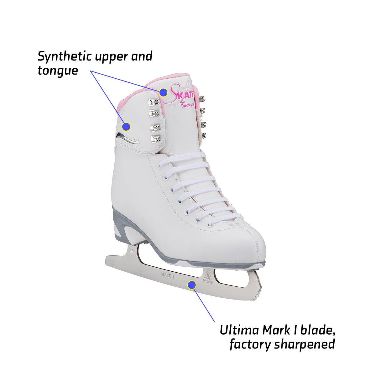 Jackson Ultima Finesse women's girls white figure skate with pink trim
