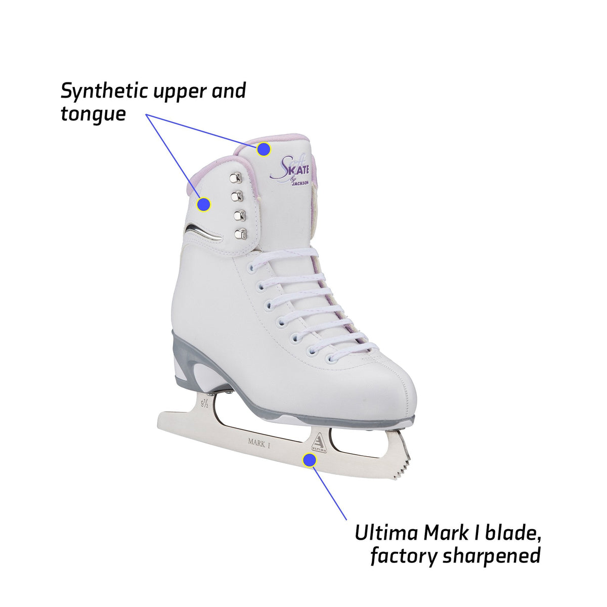 Jackson Ultima Finesse women's girls white figure skate with purple trim