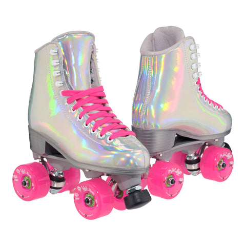 Jackson EVO Quad Roller Skate Hologram with Pink Pulse Light Wheels & Pink Laces