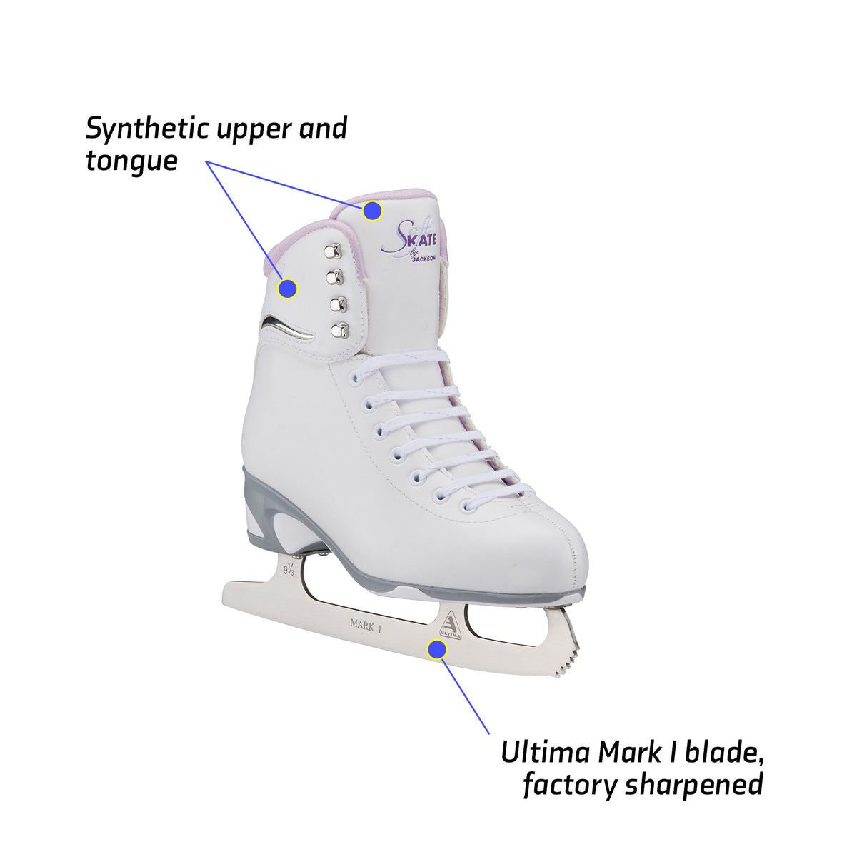 Jackson Ultima Finesse women's girls white figure skate with purple trim