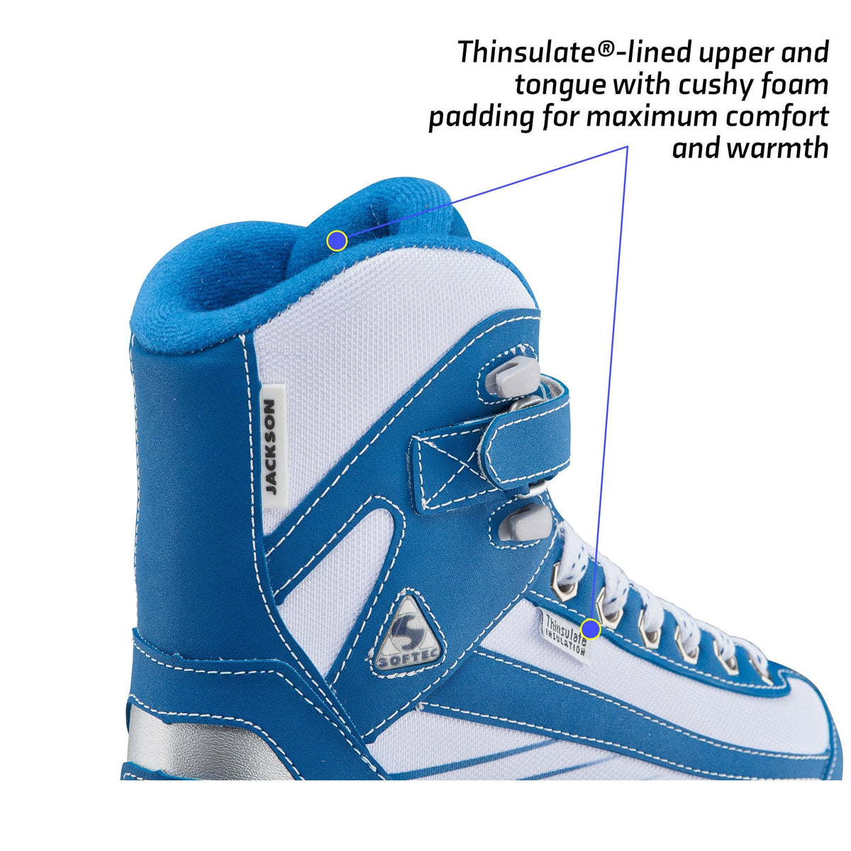 Jackson Ultima Softec Sport blue and white women's youth recreational hockey skate